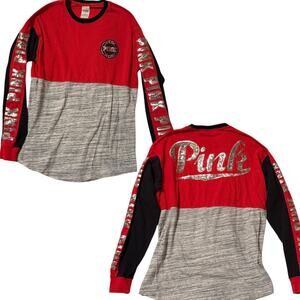 PINK Sequin Colorblock Long Sleeve Top Size Small